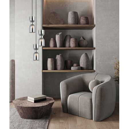 CLESSIDRA:  Interior Mirror Finish Smokey Black / Opal Glass Ellipse Multiple Round Base Pendant Lights