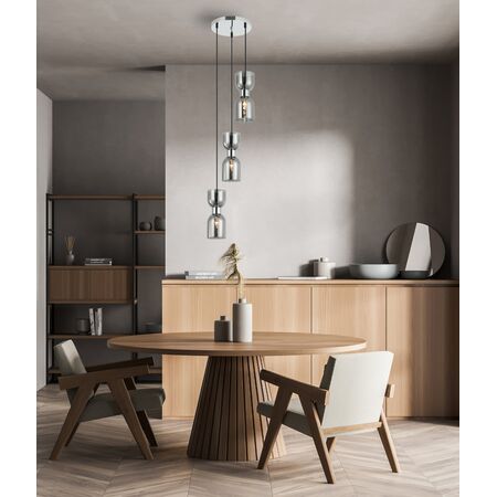 CLESSIDRA:  Interior Mirror Finish Smokey Black / Opal Glass Ellipse Multiple Round Base Pendant Lights