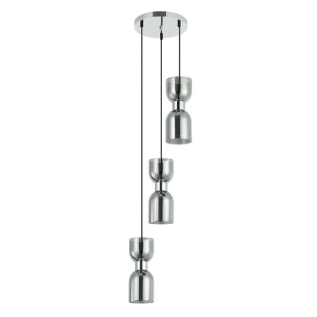 CLESSIDRA:  Interior Mirror Finish Smokey Black / Opal Glass Ellipse Multiple Round Base Pendant Lights