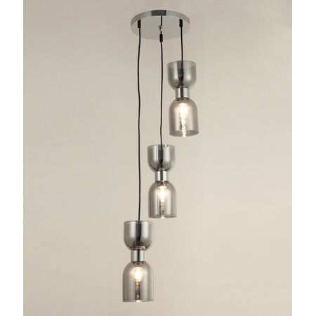 CLESSIDRA:  Interior Mirror Finish Smokey Black / Opal Glass Ellipse Multiple Round Base Pendant Lights