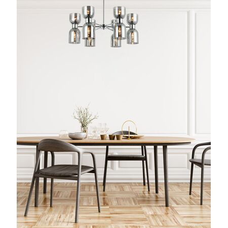 CLESSIDRA:  Interior Mirror Finish Smokey Black / Opal Glass Ellipse x12 Round Base Pendant Lights