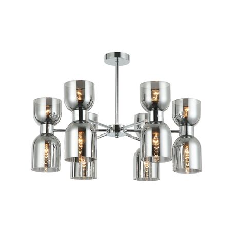 CLESSIDRA:  Interior Mirror Finish Smokey Black / Opal Glass Ellipse x12 Round Base Pendant Lights