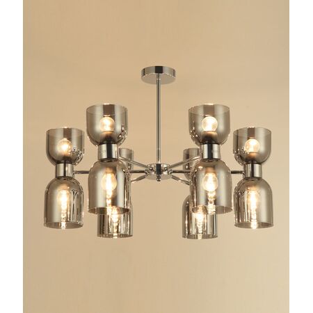 CLESSIDRA:  Interior Mirror Finish Smokey Black / Opal Glass Ellipse x12 Round Base Pendant Lights