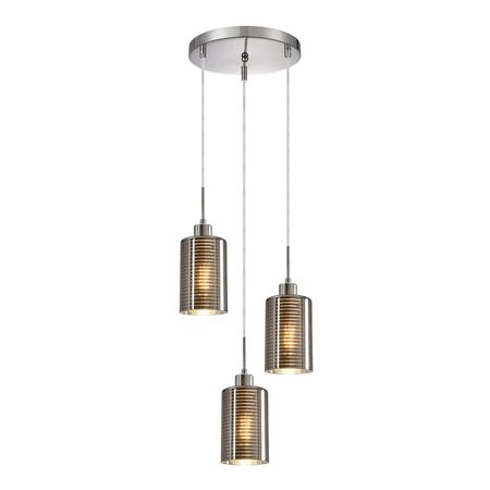 ESPEJO1: Interior Iron & Chrome Oblong Glass with Line Effect Pendant Lights