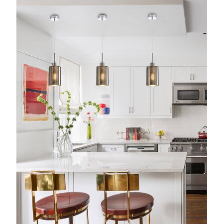 ESPEJO1: Interior Iron & Chrome Oblong Glass with Line Effect Pendant Lights