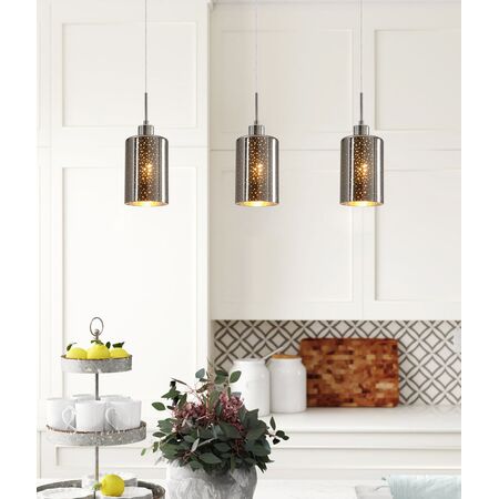 ESPEJO3: Interior Iron & Chrome Oblong Glass with Dotted Effect Pendant Lights