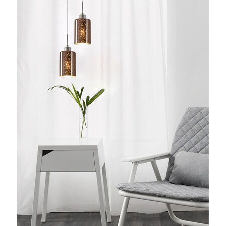 ESPEJO4: Interior Iron & Rose Gold Oblong Glass with Dotted Effect Pendant Lights