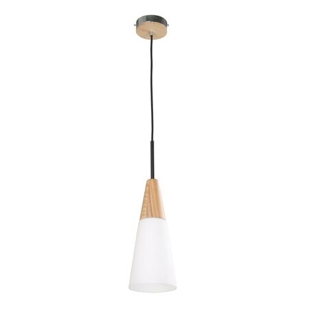 FINN: Scandinavian Blonde Wood & Opal Glass Long Cone Pendant Light