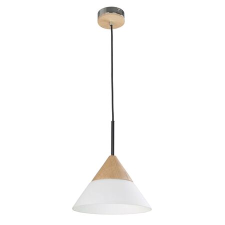 FINN: Scandinavian Blonde Wood & Opal Glass Wide Cone Pendant Light