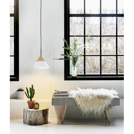 FINN: Scandinavian Blonde Wood & Opal Glass Wide Cone Pendant Light