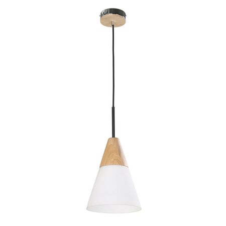 FINN: Scandinavian Blonde Wood & Opal Glass Medium Cone Pendant Light