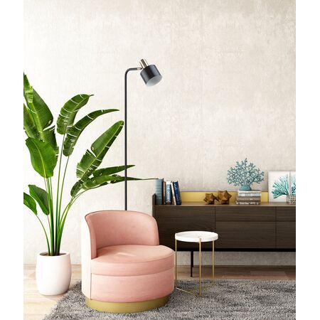 FLOTAR: Interior Cylinder Iron Shade with Antique Brass Highlight Floor Lamps