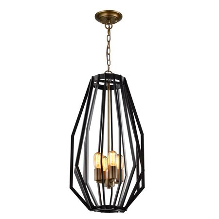 GAMBA: Industrial Black Rustic Narrow Angular Cage Pendant Light