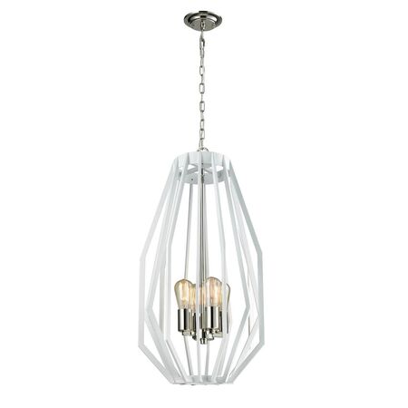 GAMBA: Industrial White Rustic Narrow Angular Cage Pendant Light