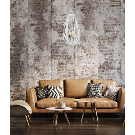 GAMBA: Industrial White Rustic Narrow Angular Cage Pendant Light