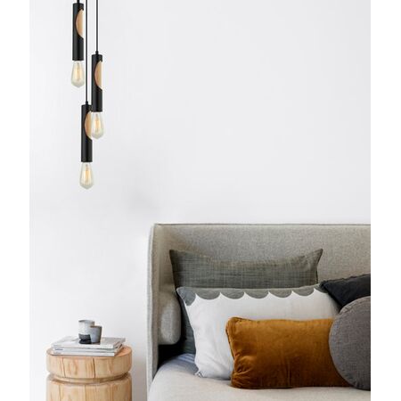 IDA: Interior Iron & Blonde Wood Tube Pendant Lights