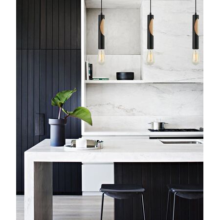 IDA: Interior Iron & Blonde Wood Tube Pendant Lights