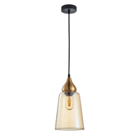 JEREZ: Modern Bronze Amber / Smokey Black Ellipse Glass Flat Top Pendant Lights