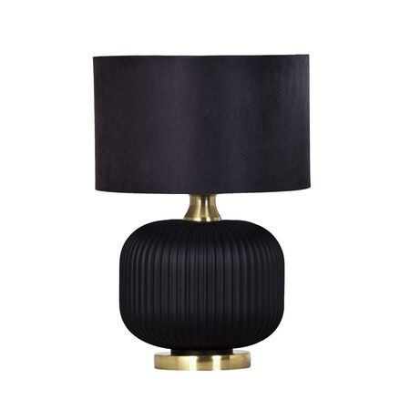 LUSSO: Interior Black Drum Shade Ceramic Base with Antique Brass Highlight Table Lamps