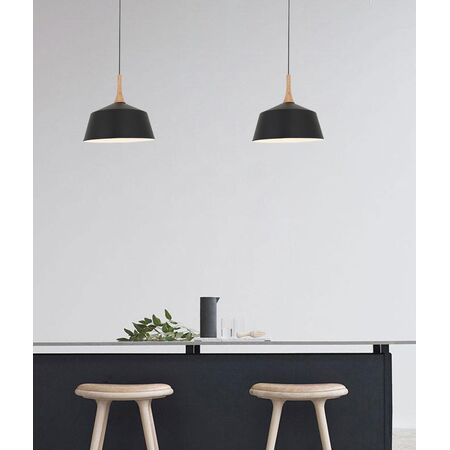NORDIC: Modern Scandinavian Medium Dome Shape Steel & Wood Pendant Lights