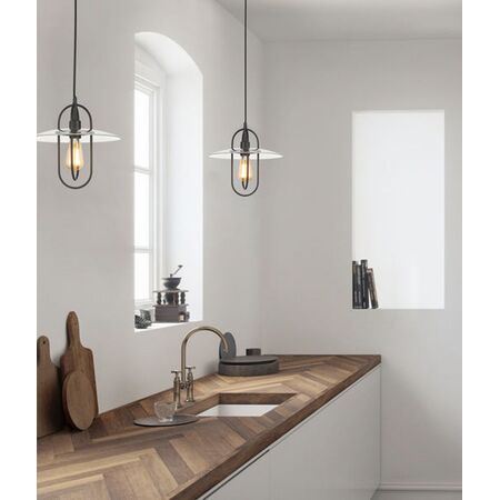 PAPILLON: Interior Oblong Iron with Glass Coolie Pendant Lights