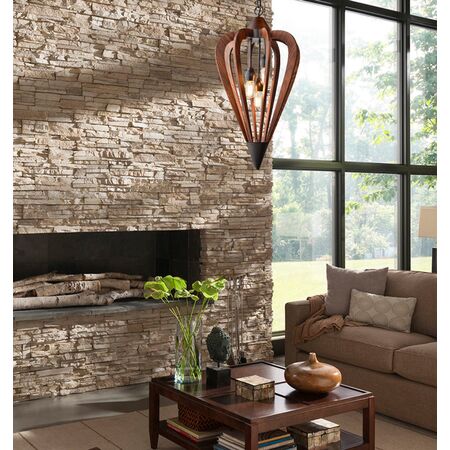 SENORITA: Rustic Medium Tuscan Coffee Cherry / Winter Moss Wood Pendant Lights