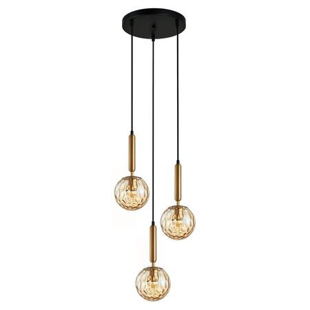 TRATTINO: Interior Bronze Amber / Smokey Black Spherical Glass Multiple Round Base Pendant Lights