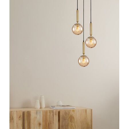 TRATTINO: Interior Bronze Amber / Smokey Black Spherical Glass Multiple Round Base Pendant Lights