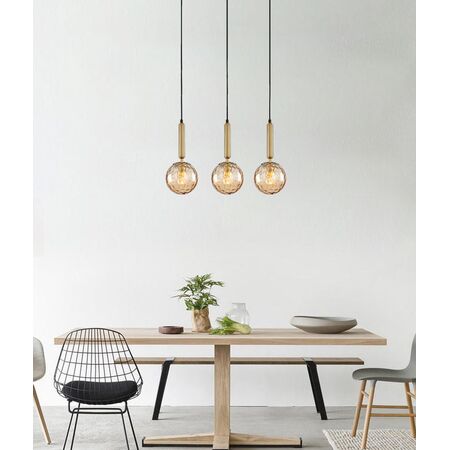 TRATTINO: Interior Bronze Amber /Smokey Black Spherical Glass Multiple Bar Base Pendant Lights