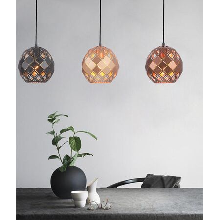 TUILE: Interior Small Embossed Tiled Iron Wine Glass Shape Pendant Lights