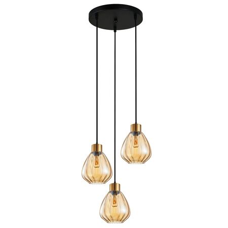 TULIP: Interior Bronze Amber / Smokey Black Wine Glass Ribbed Multiple Round Base Pendant Lights