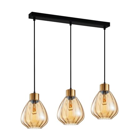 TULIP: Interior Bronze Amber / Smokey Black Wine Glass Ribbed Multiple Bar Base Pendant Lights