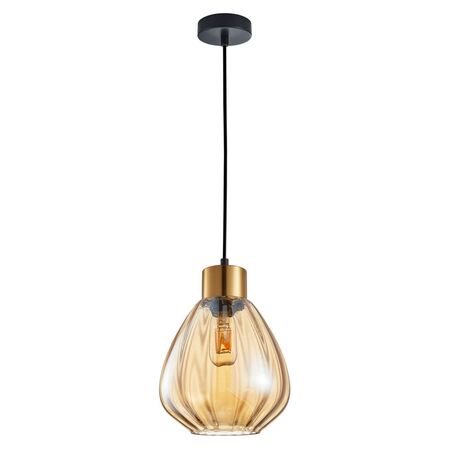 TULIP: Interior Bronze Amber / Smokey Black Wine Glass Ribbed Pendant Lights