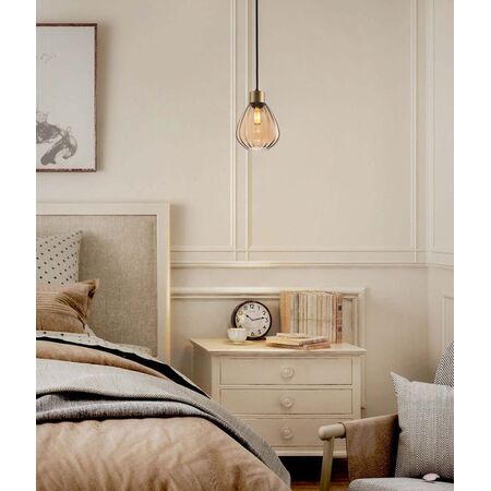 TULIP: Interior Bronze Amber / Smokey Black Wine Glass Ribbed Pendant Lights