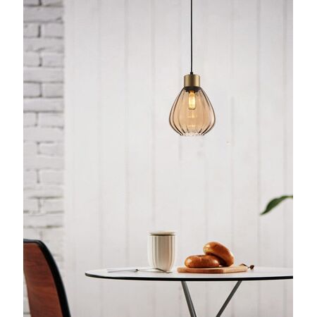 TULIP: Interior Bronze Amber / Smokey Black Wine Glass Ribbed Pendant Lights