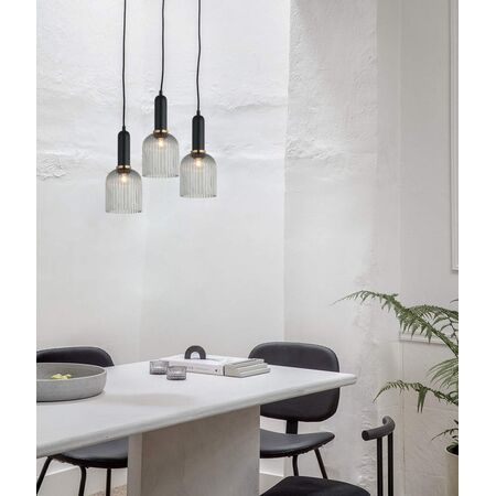 VINTAJ: Retro Interior Ellipse Shape Ribbed Glass Pendant Lights