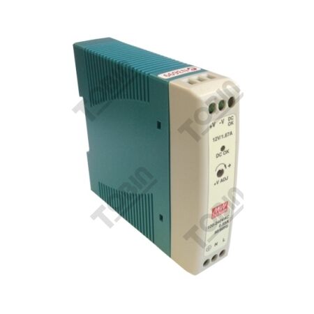 Power Supply 85-264VAC to 12VDC | 1.67A Output | Slimline DIN Rail Design | 20W Efficiency | by Tobin