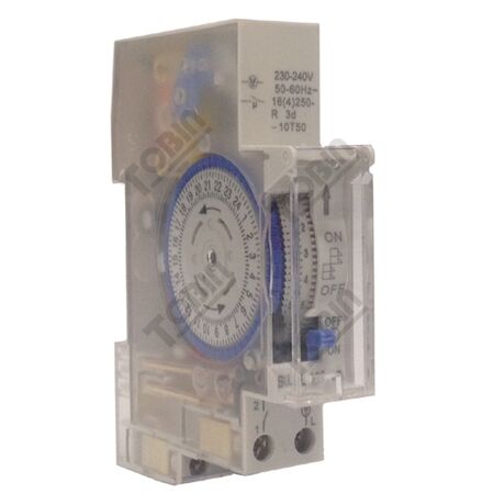 Time Clock Analogue 1 Channel | 24-Hour Timer | 70-Hour Battery Backup | DIN Rail Mountable | by Tobin
