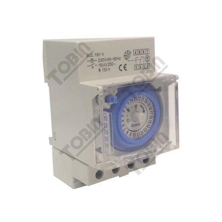 Time Clock Analogue 1 Channel | 24-Hour Operation | 150-Hour Battery Backup | DIN Rail Mountable | by Tobin