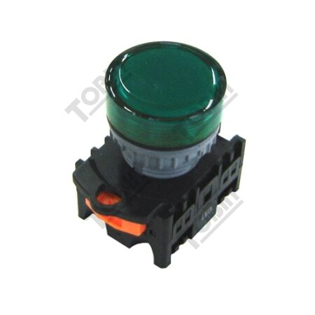 Pilot Light 22mm Hole BA9 Mount | 240V AC | Green LED | by Tobin