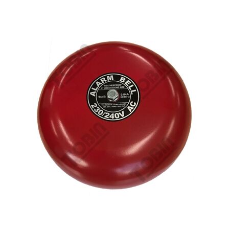 240VAC Red Warning Bell | 8 Inch Diameter | 95 dB Sound Output | Low 37mA Current | by Tobin