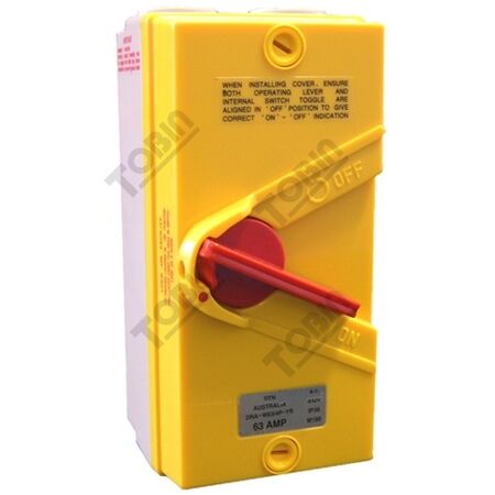 Isolator Enclosed IP56 4 Pole 63A | Weatherproof Design | High Visibility Red/Yellow | by Tobin