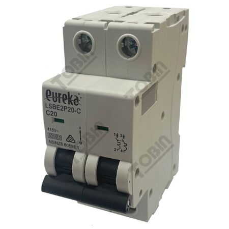 MCB EUREKA 2 Pole 20A C Curve Circuit Breaker | 6kA Breaking Capacity | by Tobin