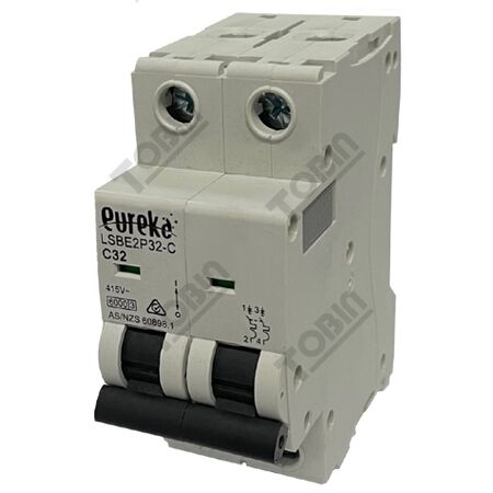 MCB EUREKA 2 Pole 32A C Curve Circuit Breaker | 6kA Breaking Capacity | by Tobin