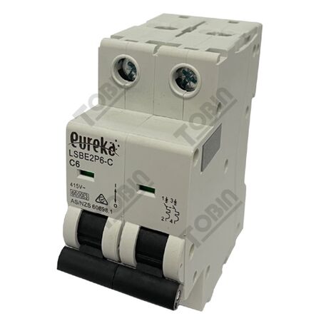 MCB EUREKA 2 Pole 63A C Curve Circuit Breaker | 6kA Breaking Capacity | by Tobin