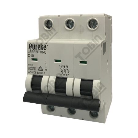 MCB EUREKA 3 Pole 10A C Curve Circuit Breaker | 6kA Breaking Capacity | by Tobin