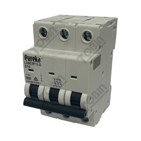 MCB EUREKA 3 Pole 10A D Curve | 6kA Breaking Capacity | Reliable Circuit Protection | by Tobin