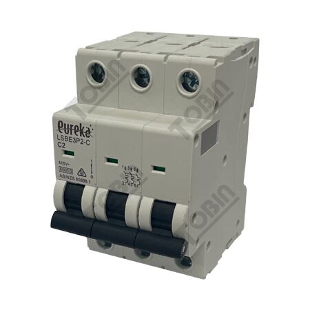 MCB EUREKA 3 Pole Miniature Circuit Breaker | 2A Current Rating | C Curve Trip | 6kA Breaking Capacity | by Tobin