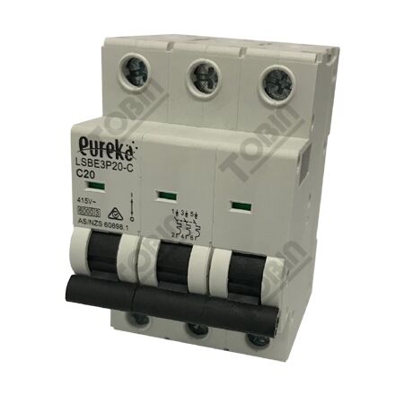 MCB EUREKA 3 Pole 20A C Curve Circuit Breaker | 6kA Breaking Capacity | by Tobin
