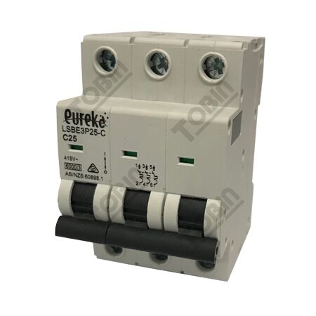 MCB EUREKA 3 Pole 25A C Curve Circuit Breaker | 6kA Breaking Capacity | by Tobin